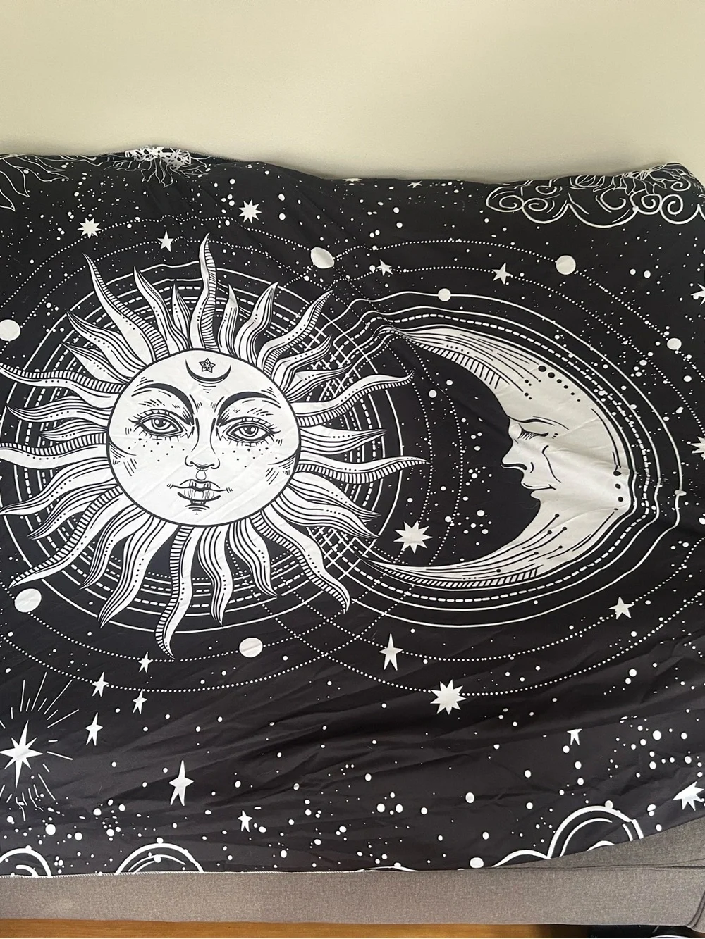Black and White Sun & Moon Bedding Throw - Celestial Design